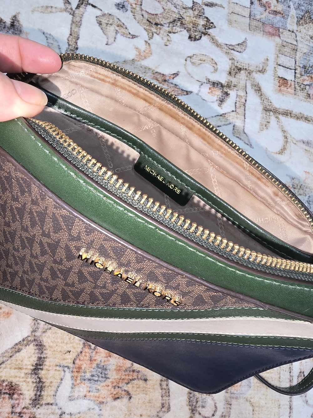 Michael Kors Jet Set Green Navy Stripe Crossbody Bag - Picture 6 of 10
